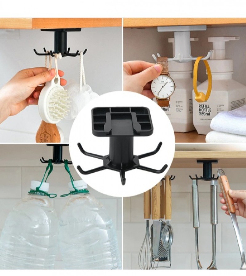 360 Degree Rotating Hook Wall Mounted With Six Hooks Kitchen and Bathroom Storage Holder Accessories
