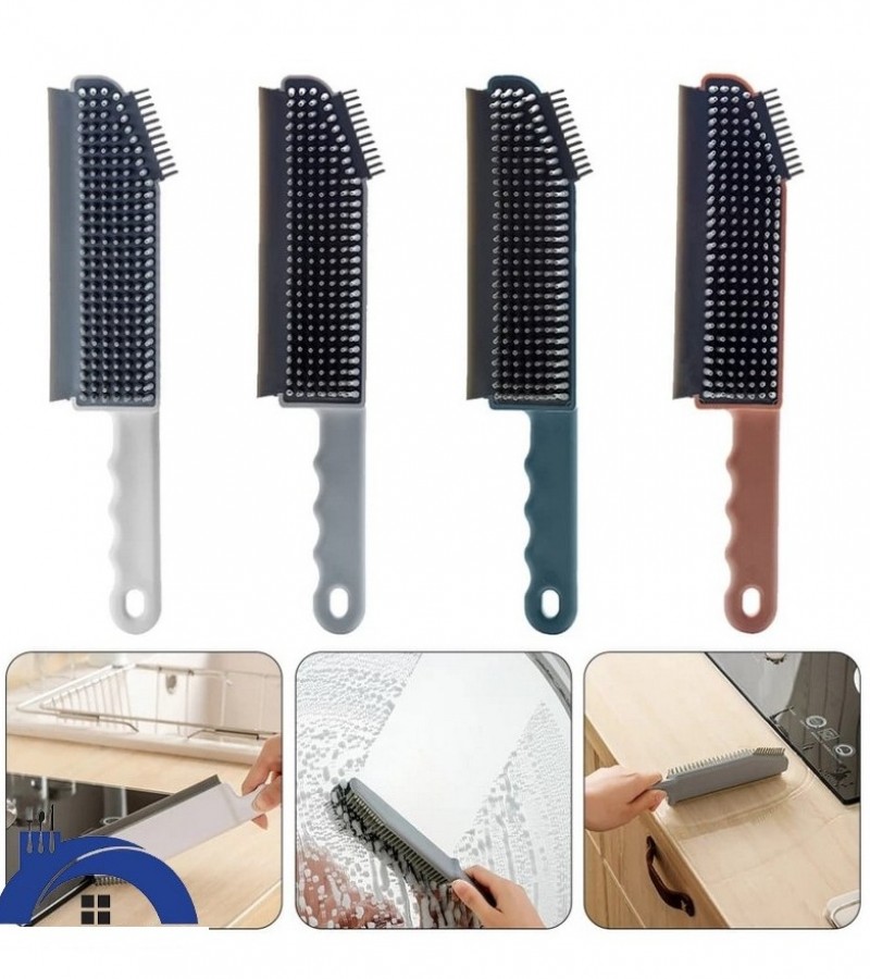 3in1 Kitchen and Bathroom Soft Silicone Cleaning Brush with Wiper Floor Window Cleaning Tool - Multi