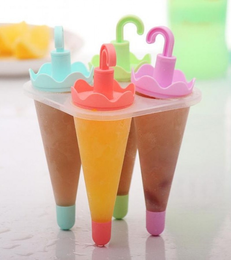 4Pcs / Set DIY Plastic Ice Cream Umbrella Kulfi Maker Pop Mold Ice-Lollipops Ice Pop Maker
