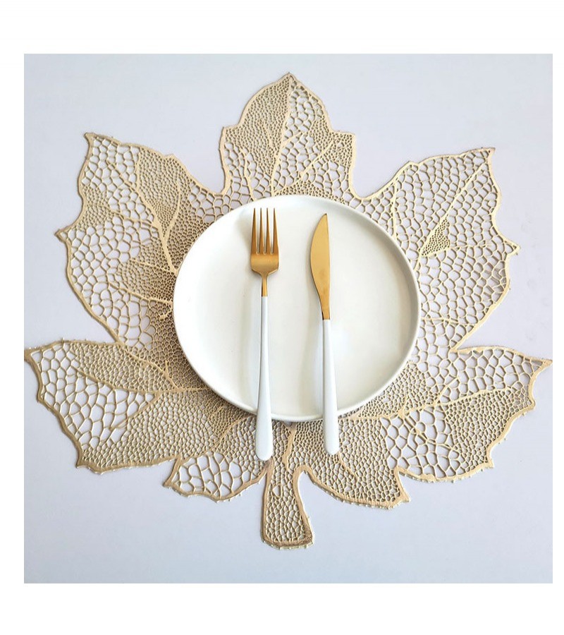 6 Pieces Table Placemat Leaf For Dining Table Mat Eco-Friendly PVC Shiny Coffee Cup Table Placemat