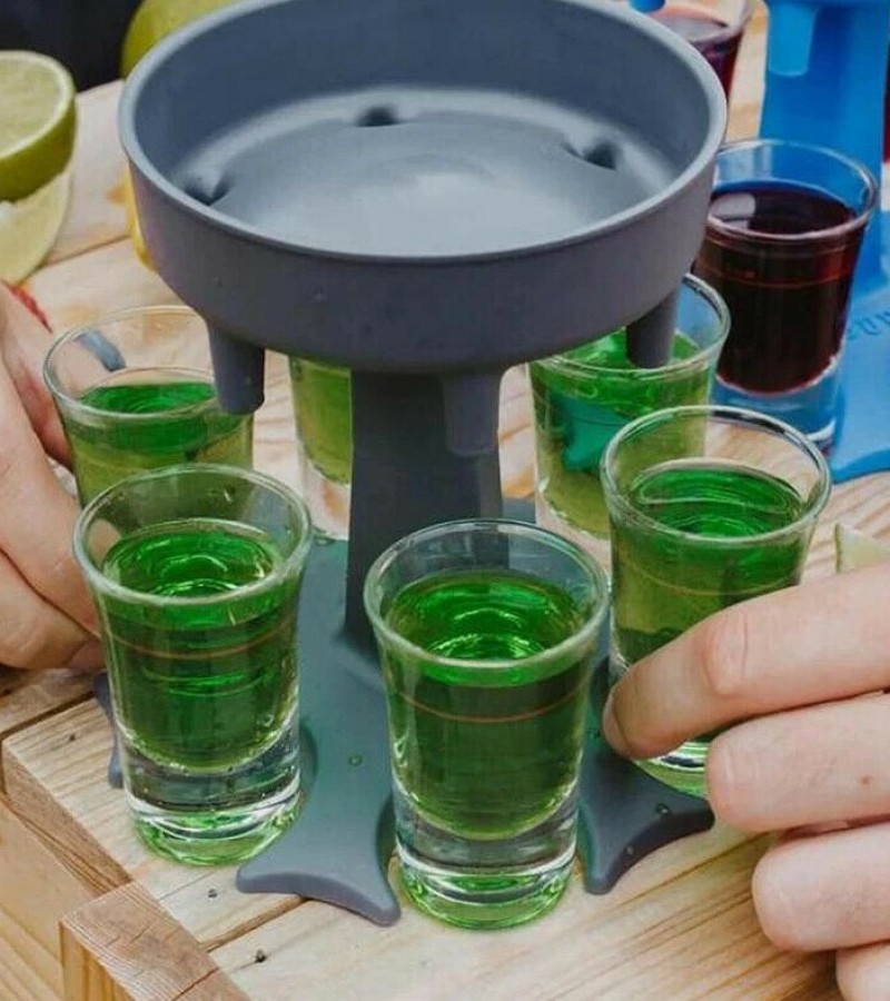 6 Shot Glass Dispenser and Holder Stand without Cups Cocktail Dispenser Drinking Games Party - Multi