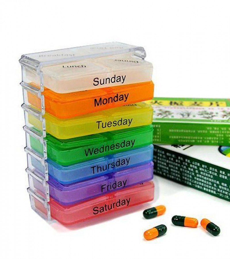 7-Layer Folding Small Pill Medicine Tablet Container with Box Medicine Storage Organizer