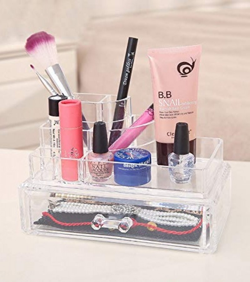 Acrylic Cosmetic Organizer Lipstick Liner Lip Gloss Makeup Brush Tray Plus 1 Drawer XG-305