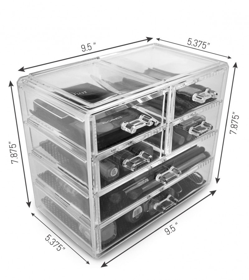 Acrylic Desktop Cosmetic Makeup and Jewelry Storage Case 2 Large and 4 Small Drawers - 3306