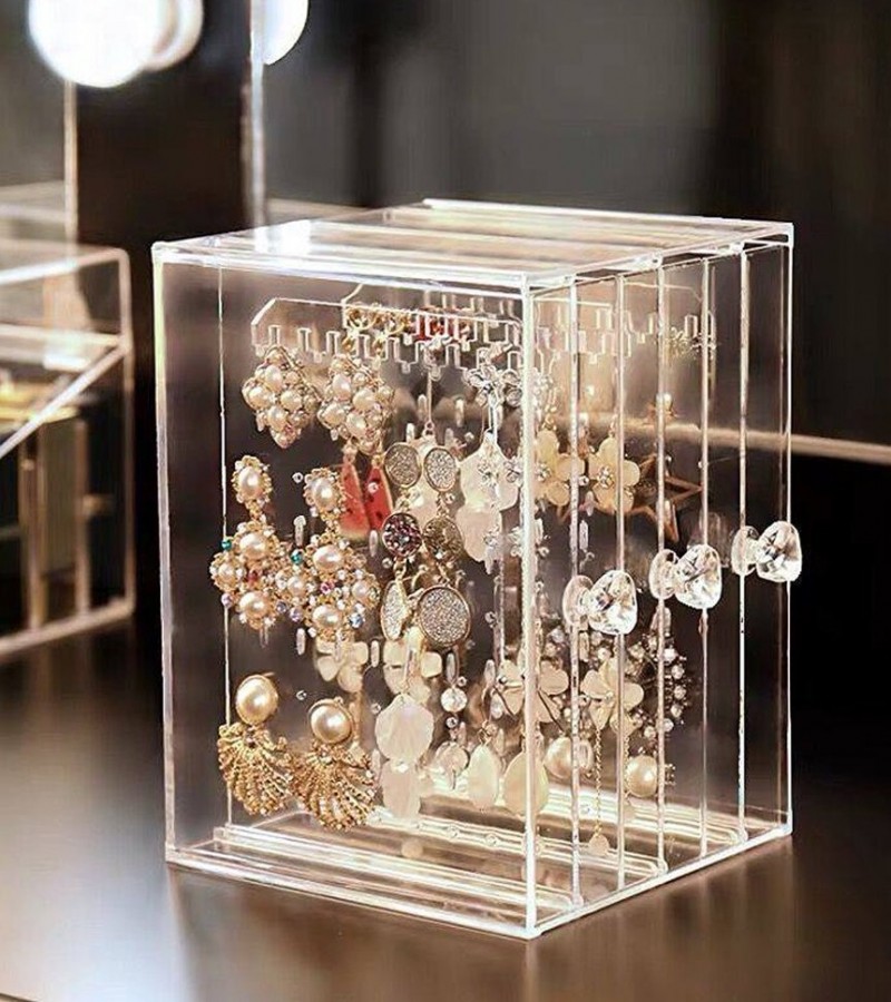 Acrylic Display Stand 3 Panels Earring Storage Box Jewelry Holder Hanging Storage Box Holder