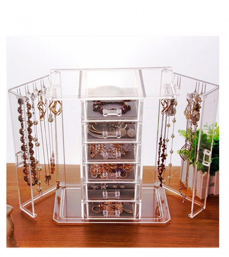 Acrylic Earrings Jewelry Storage Display Stand 6 Drawers 2 Necklace Earring Rack Holder Organizer