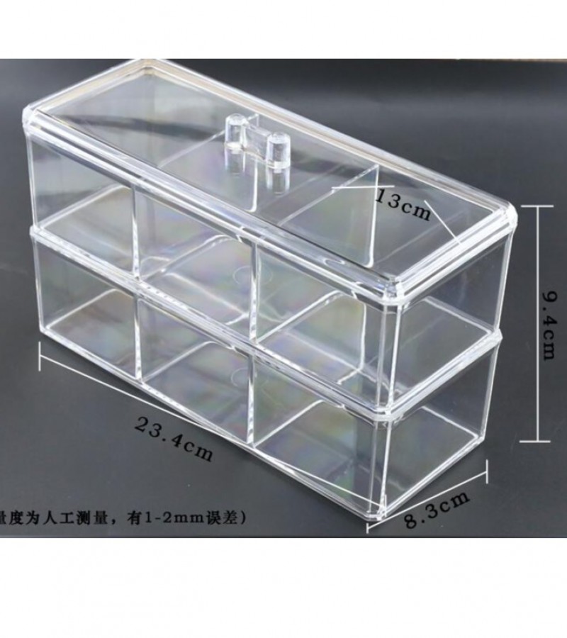 Acrylic Makeup Cosmetic 2Layer 3Compartment Tray Lid Organizer With Cover Makeup Brush Holder