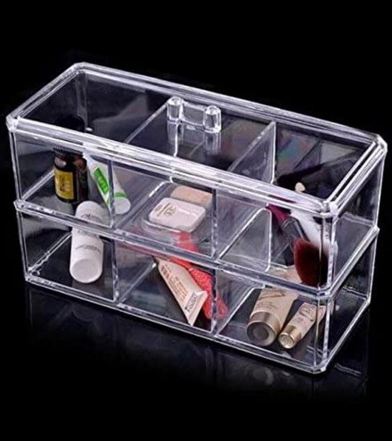 Acrylic Makeup Cosmetic 2Layer 3Compartment Tray Lid Organizer With Cover Makeup Brush Holder
