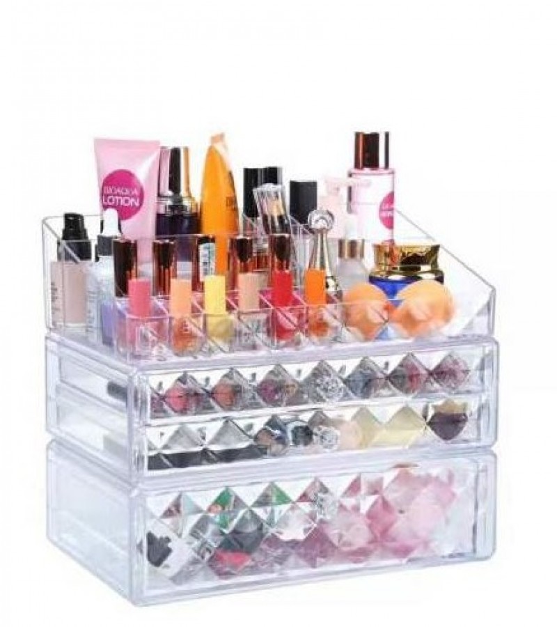 Acrylic Makeup Cosmetic Storage Organizer Diamond Design Skin Care Large Capacity Jewelry Organizer
