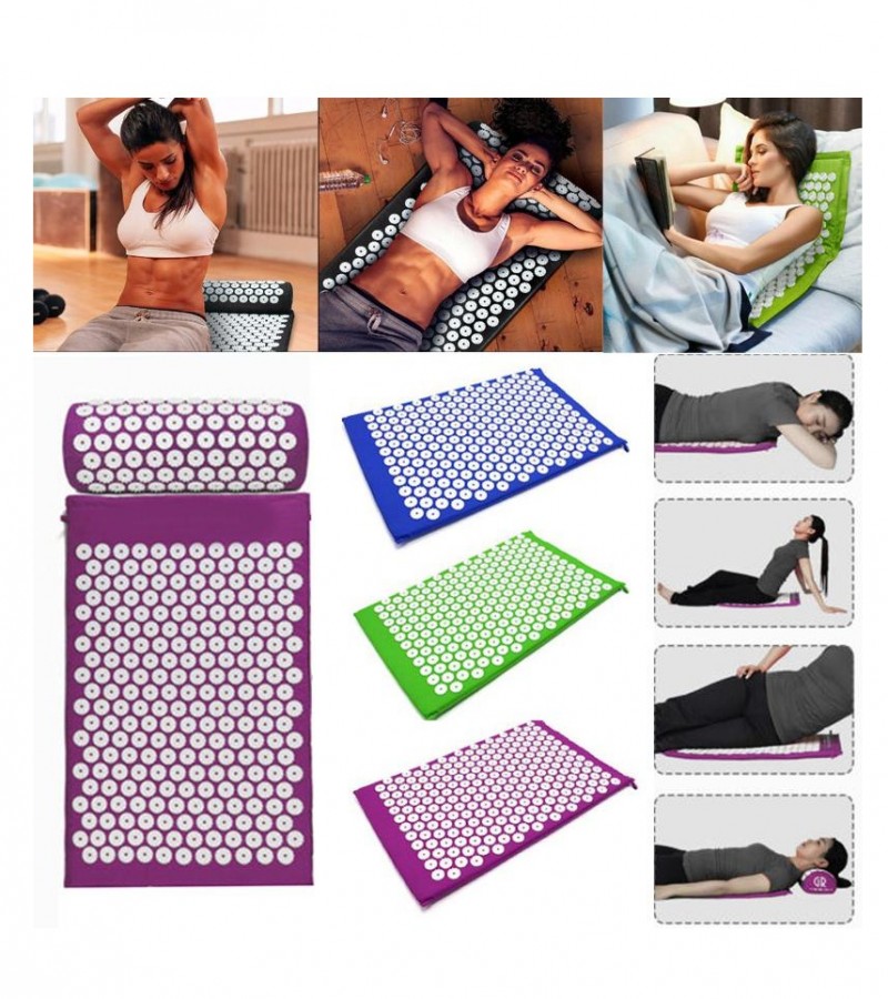Acupressure Massage and Yoga Mat With Pillow For Stress/Pain/Tension Relief Mat - Multi
