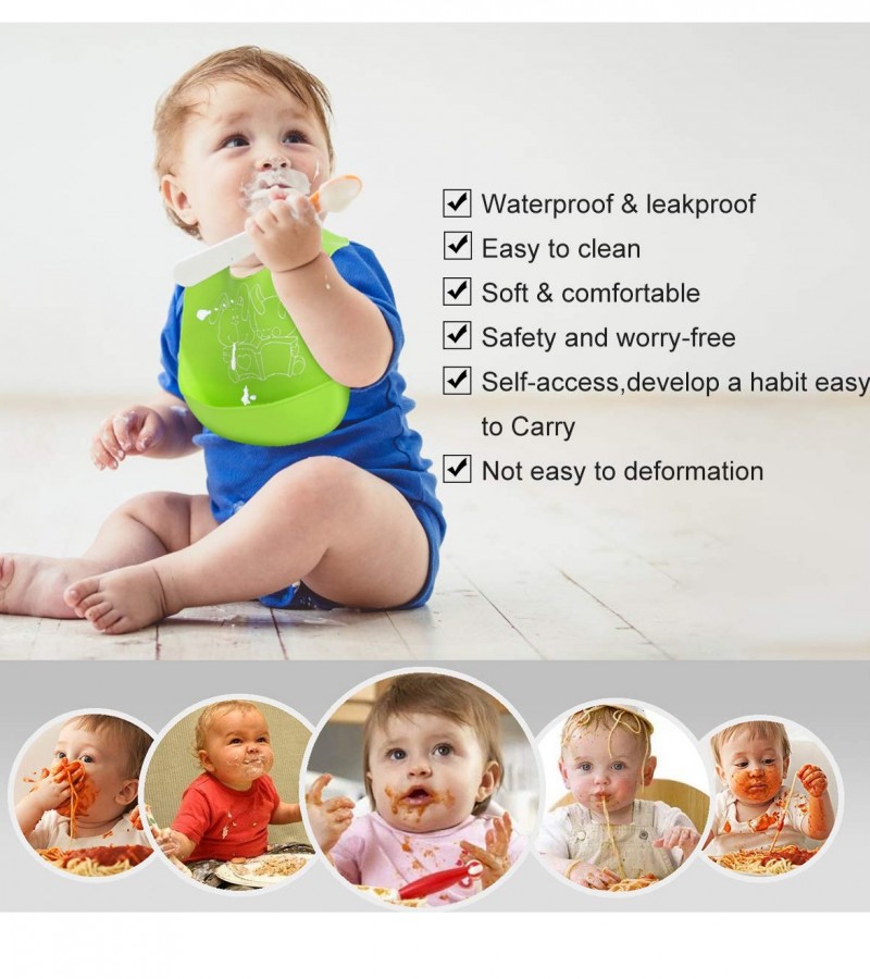 Adjustable Waterproof Silicone Baby Bib BPA Free Feeding and Weaning Baby Bibs - Multi