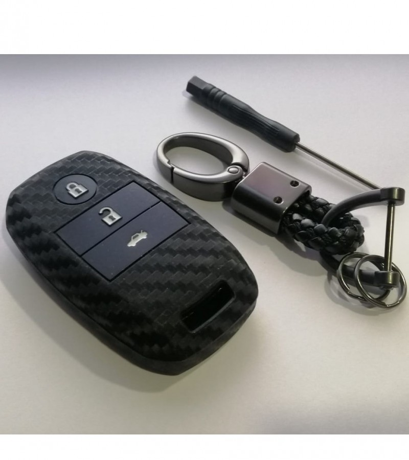 Carbon Fiber Finish Soft Silicone Key Fob Cover Case For Kia Sportage For Smart Key Cover