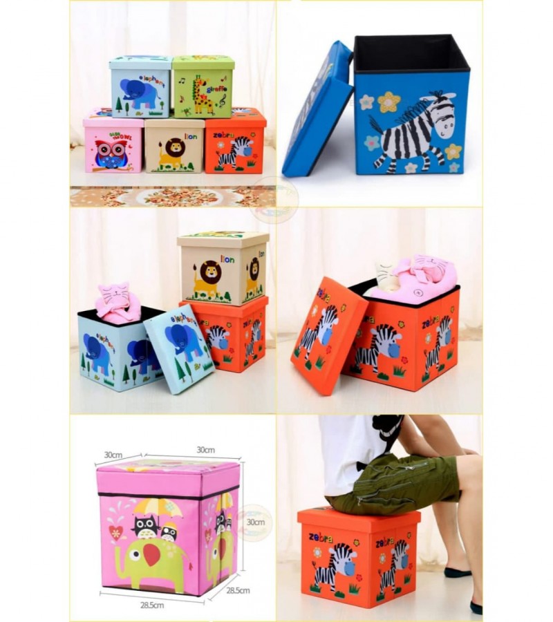 Cartoon Design Foldable Fabric Stool Storage Organizer for Dirty Clothes Books and Toys
