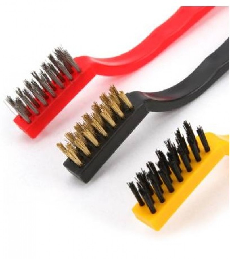 Cleaning Tool Kit 3 Piece Mini Wire Brush With Brass, Nylon, Stainless Steel Bristles