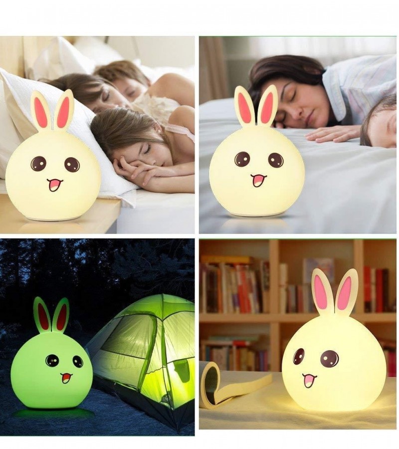 Cute Rabbit Silicone LED Night Light USB Rechargeable Baby Bedroom Night Lamp Touch Sensor Light