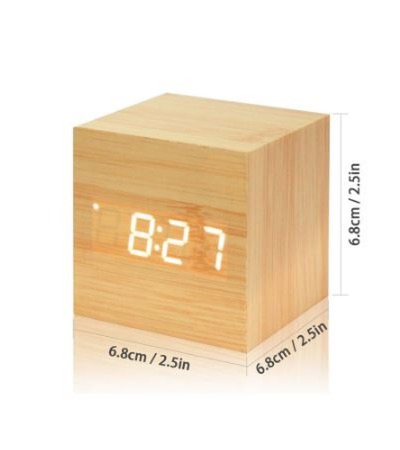 Digital Wooden Alarm Clock USB Cable Wood LED Light Alarm Clock Displays Time Date for Kids Bedrooms