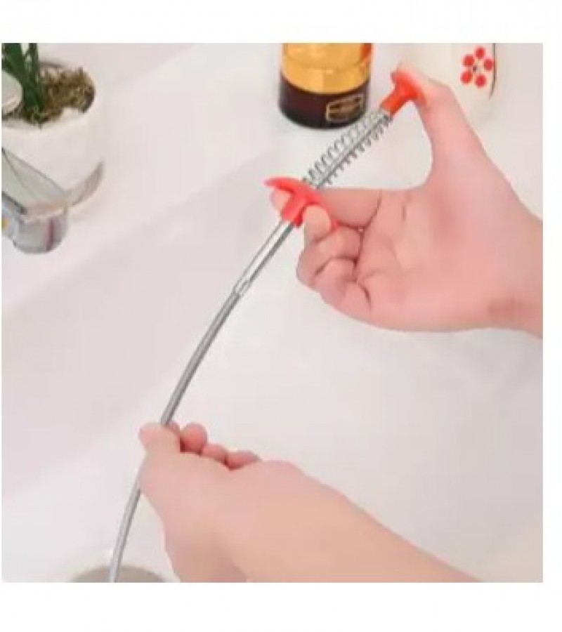 Drain Unblocker Stick Snake Cleaner Hair Remover Brush Tool Sink Kitchen 60cm