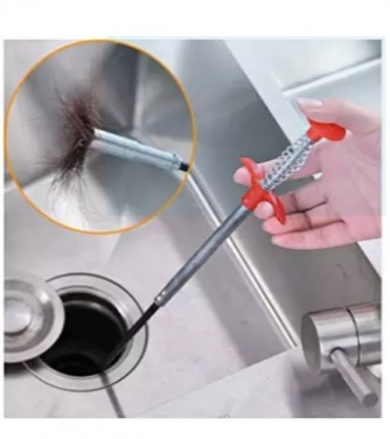 Drain Unblocker Stick Snake Cleaner Hair Remover Brush Tool Sink Kitchen 60cm