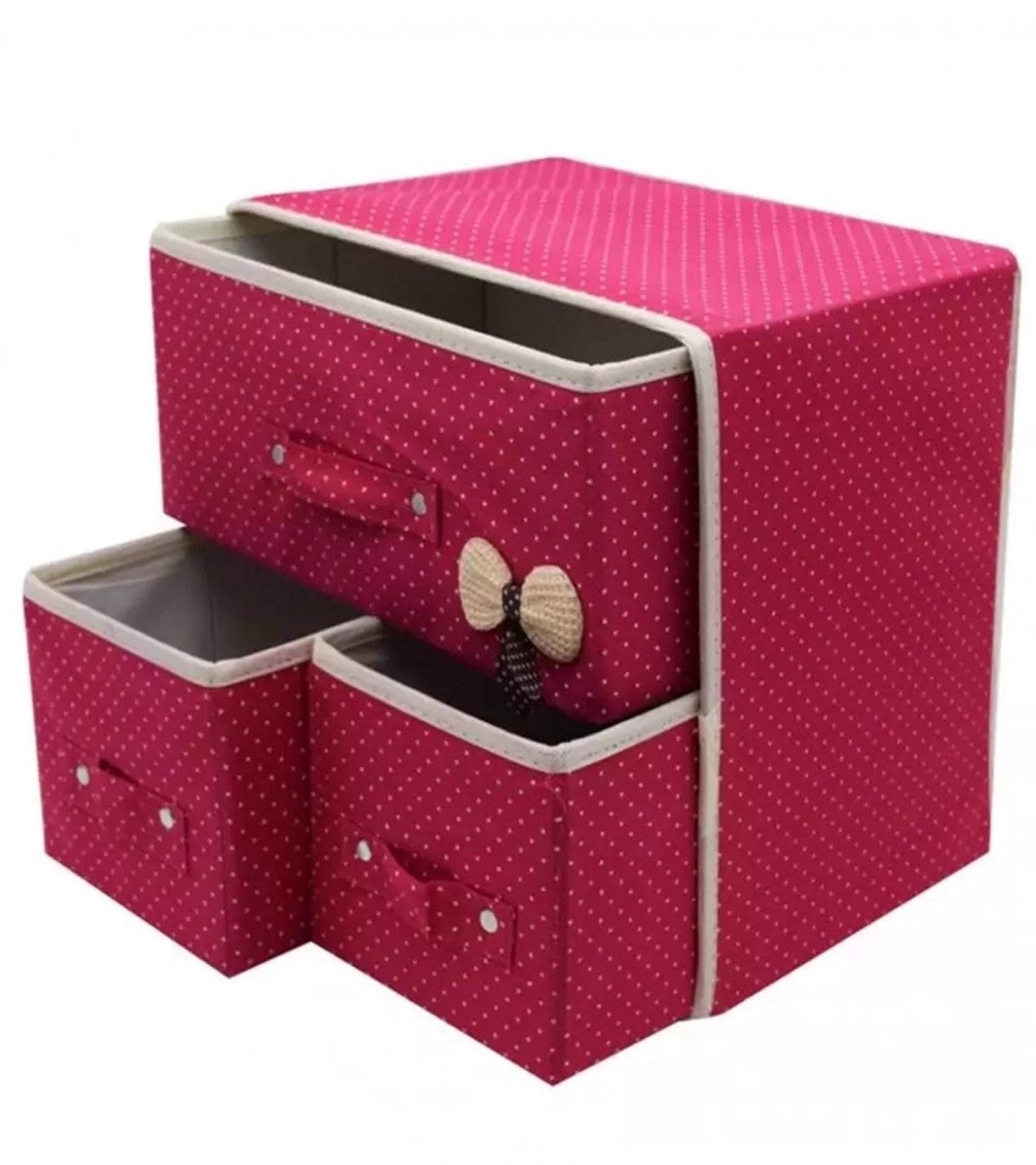 Foldable 2 Layer 3 Drawer Fabric Organizer Socks Cosmetic Closet Storage Organizer For Women - Multi