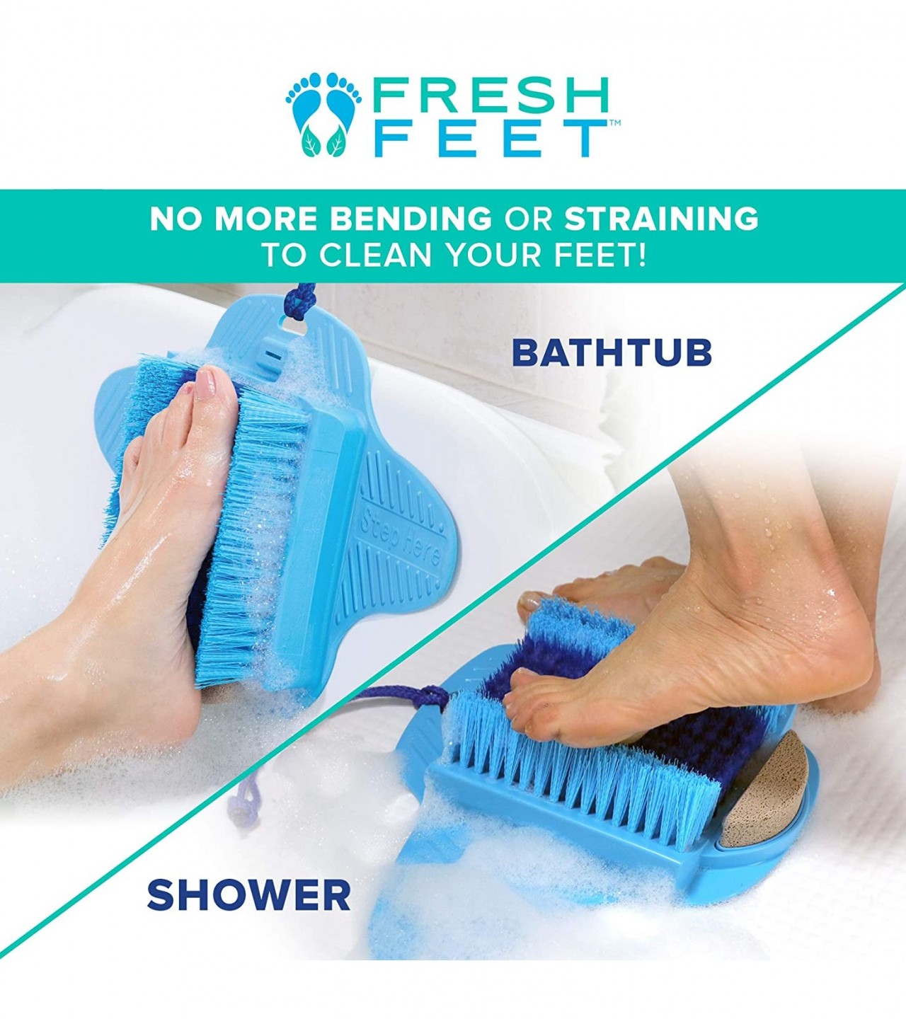 Fresh Feet- Foot Scrubber With Pumice Stone Cleans Smooths And Massages Shower Or Bathtub