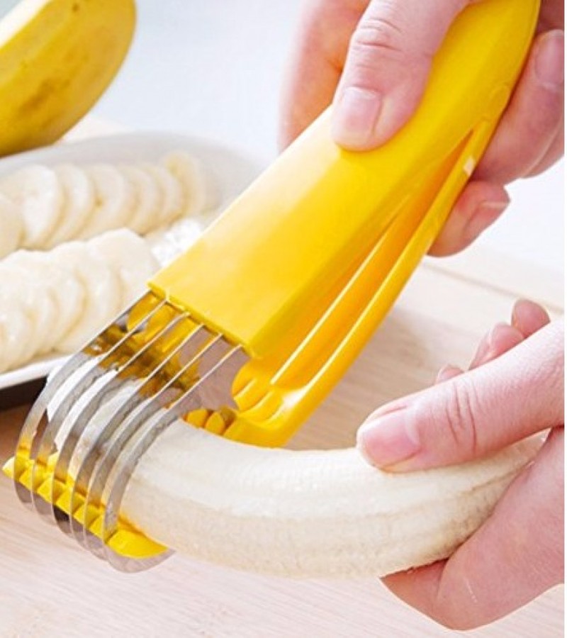 Functional Steel Banana Slicer,Fruit Cutter - Yellow
