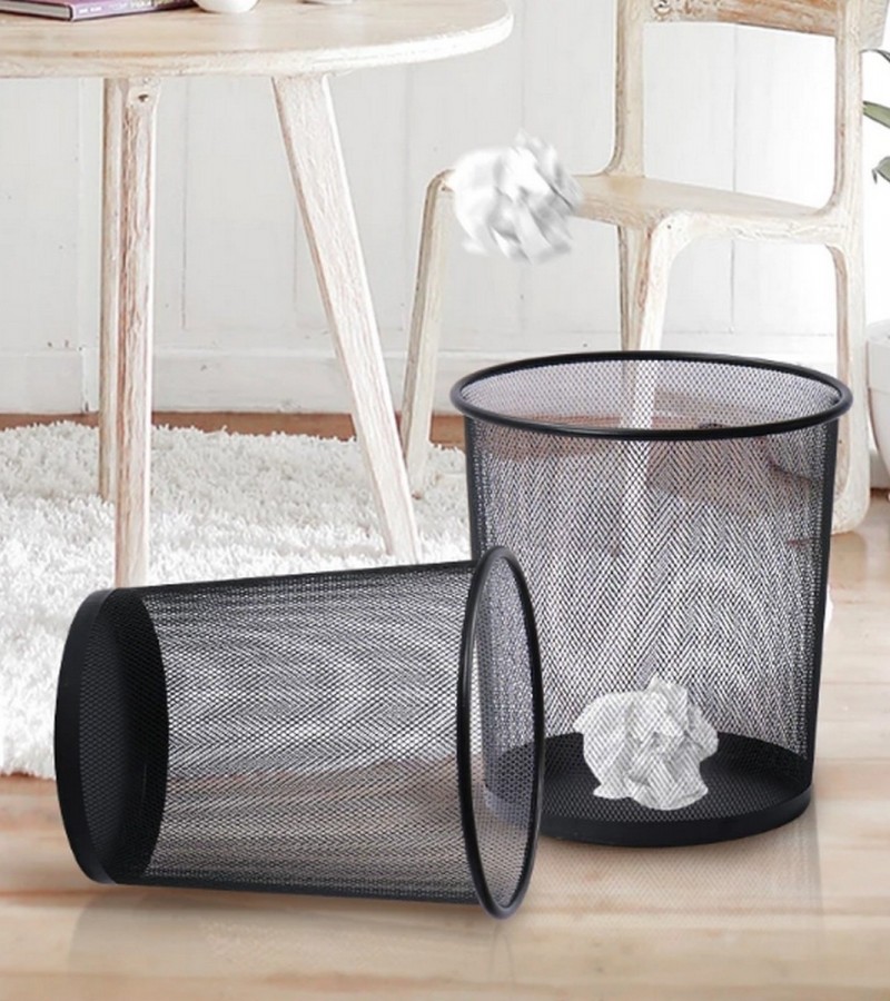 Metal Trash Can Round Dust Bin For Office Kitchen Room Waste Paper Basket Office and Home