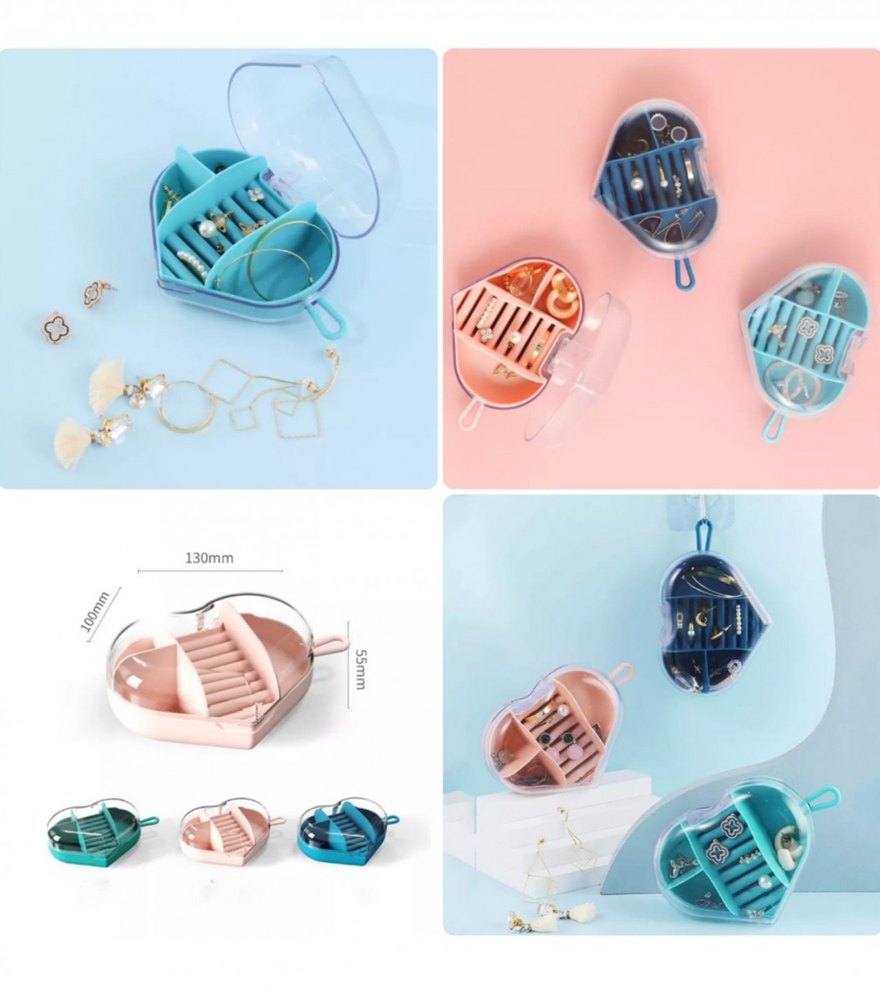 Mini Travel Home Jewelry Storage Case Heart Design Earrings Rings Small Storage Box