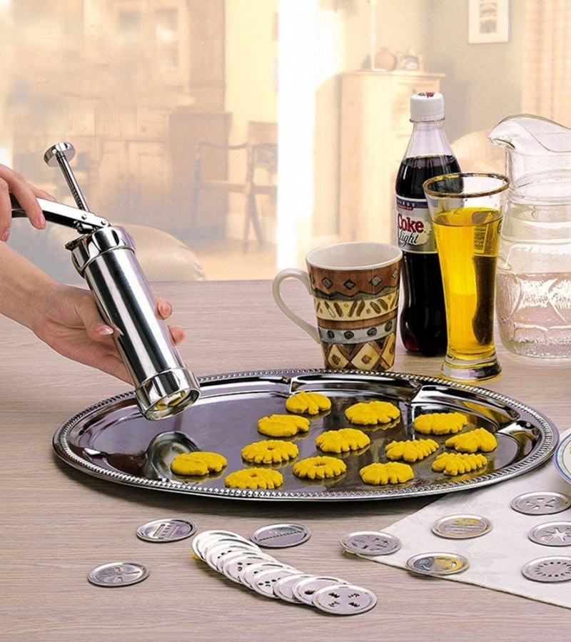 Multi functional Cookie Press Biscuit Maker Cake DIY Decorating Set Food Grade Steel with 10Shapes