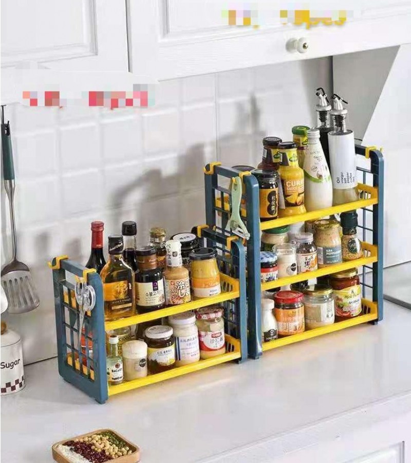 Multi-Purpose Uses 2 Layer Plastic Kitchen Shelf Spice Seasoning Rack Space-Saving Kitchen Shelf