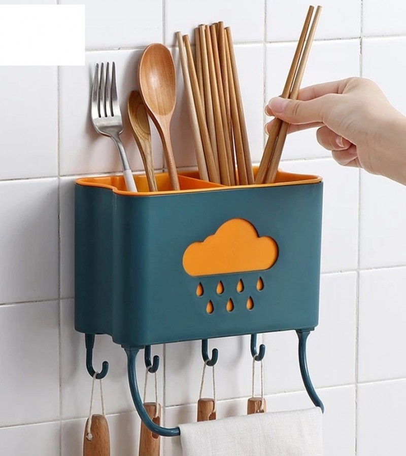Multifunctional Drain Cutlery Storage Box Wall-Mounted Drying Rack Knife Stand Holder Storage Box