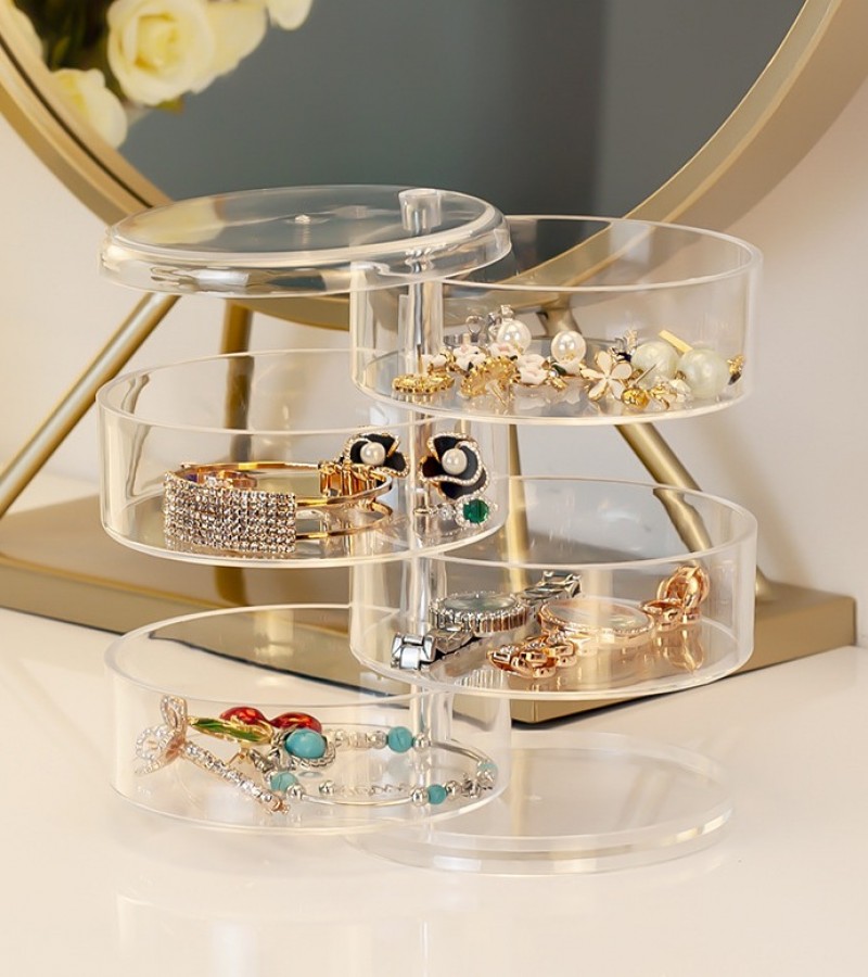 Multifunctional Plastic 4-Layer Rotating Jewelry Box Earrings Necklace Ring Storage Organizer