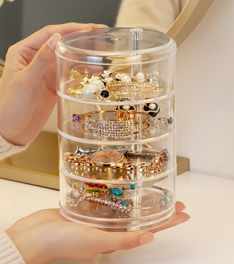 Multifunctional Plastic 4-Layer Rotating Jewelry Box Earrings Necklace Ring Storage Organizer