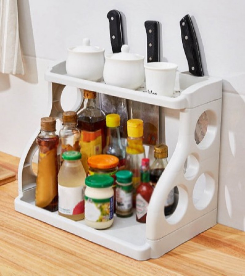 Multifunctional Seasoning Tool Kitchen Knife Storage Rack Shelves Double Layer Space-Saving Kitchen