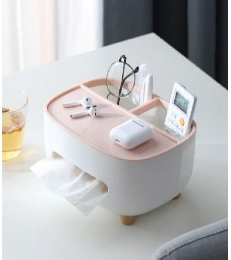 Multifunctional Tissue Box Cover and Mobile Holder with Storage Container For Home Office - Multi