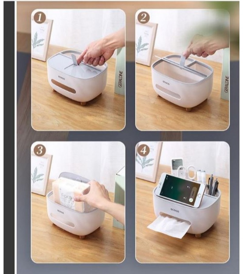 Multifunctional Tissue Box Cover and Mobile Holder with Storage Container For Home Office - Multi