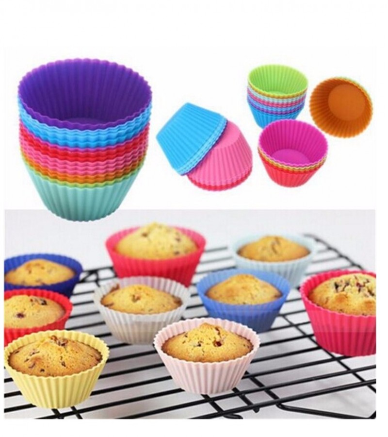 Pack of 4 Silicon Round Shape Muffin Cup Cake Molds Baking Cupcake