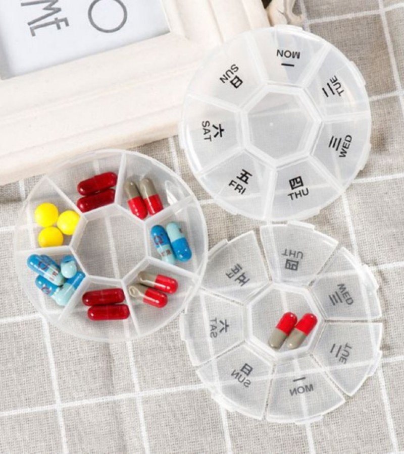 Portable 7 Days Weekly 8 Compartment Lid Mini Pocket Tablet Pill Medicine Storage Box
