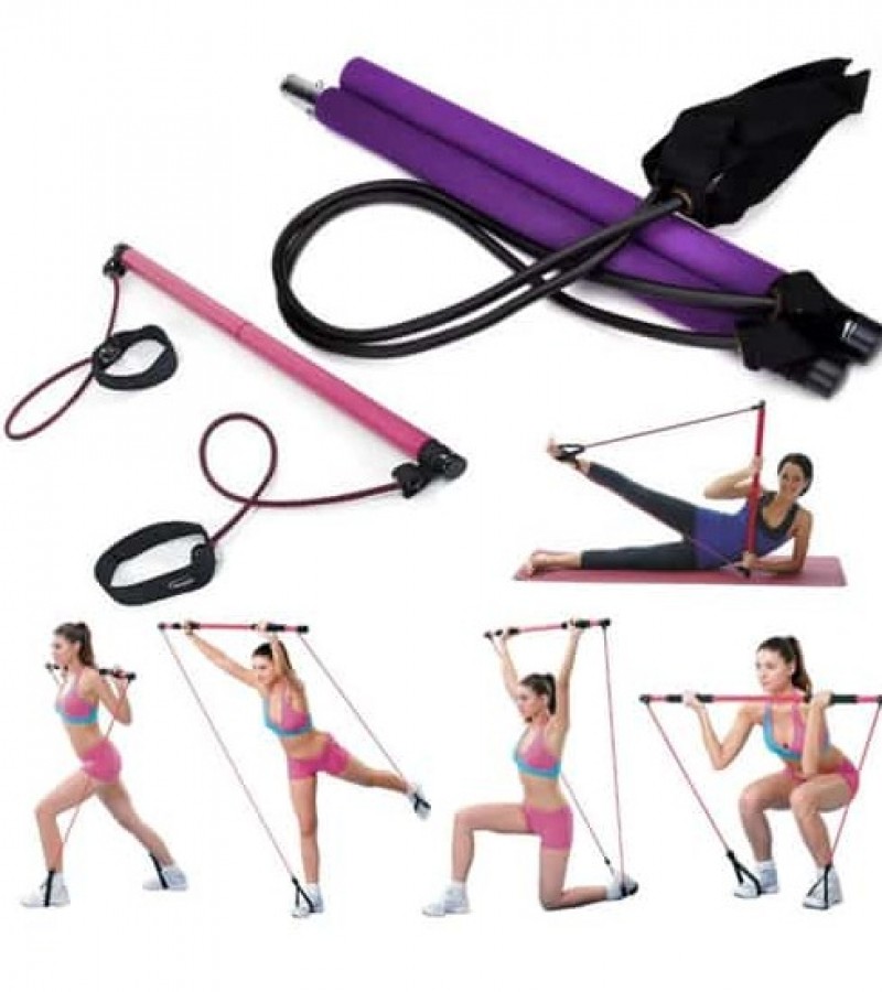 Portable Gym Pilates Studio For Workout With Resistance Band Adjustable Exercise Stick