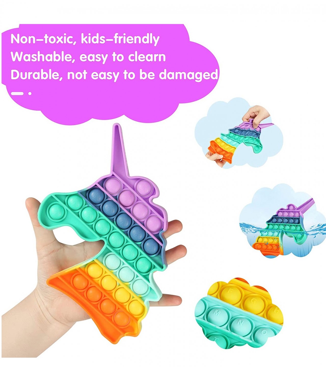 Push Pop Bubble Fidget Spinner Pop It Silicone Toy - 5 inches - Rainbow Unicorn