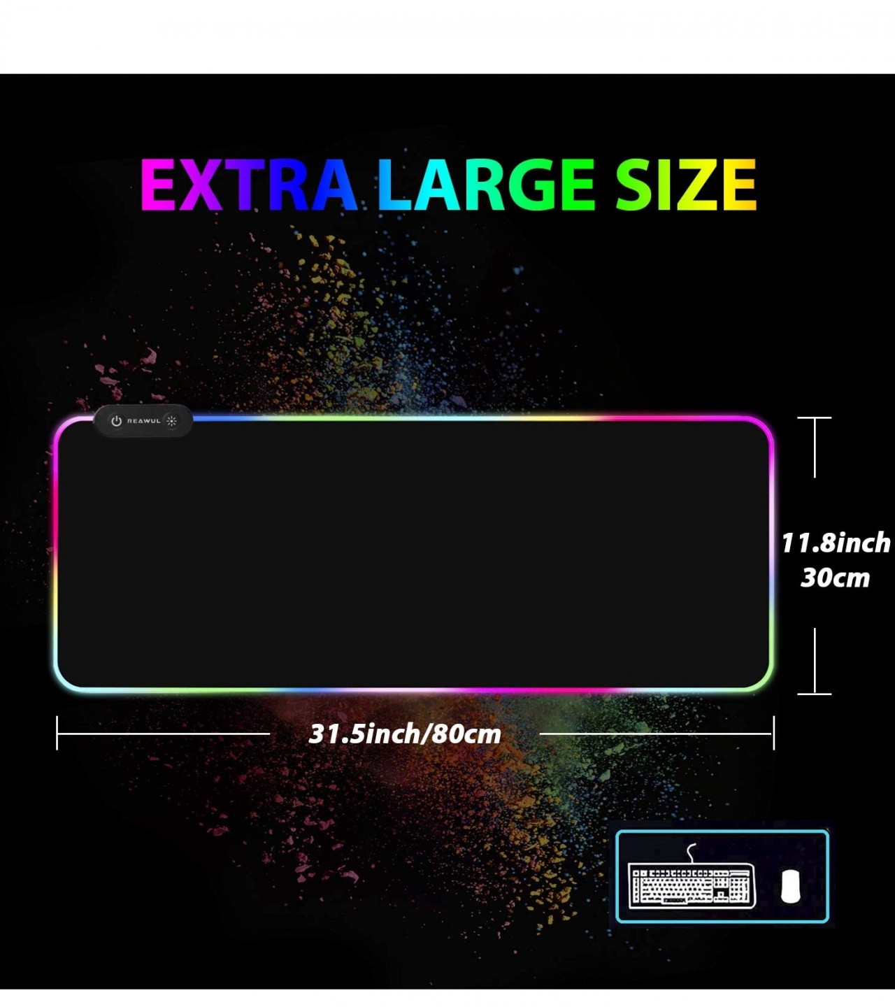 RGB Gaming Mouse Pad RASURE 9 Modes Glowing Anti-Slip Soft Keyboard Mouse Mat Large - 31*12inches