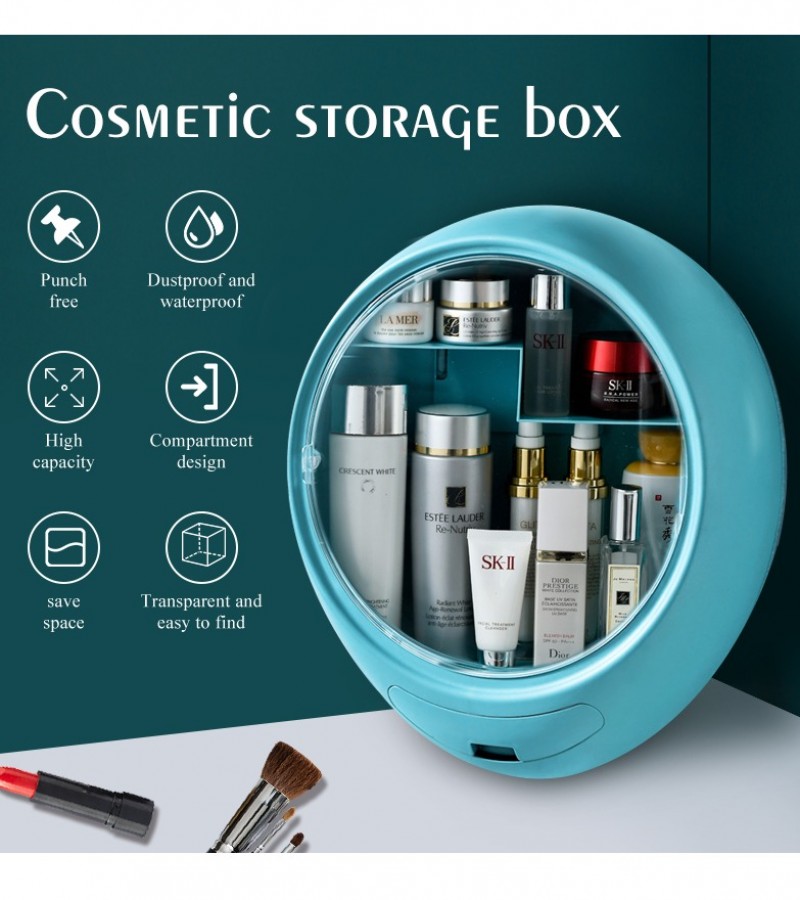 Self Adhesive Makeup Organizer Oval Cosmetic Storage Box Display Wall Hanging for Bathroom - Multi