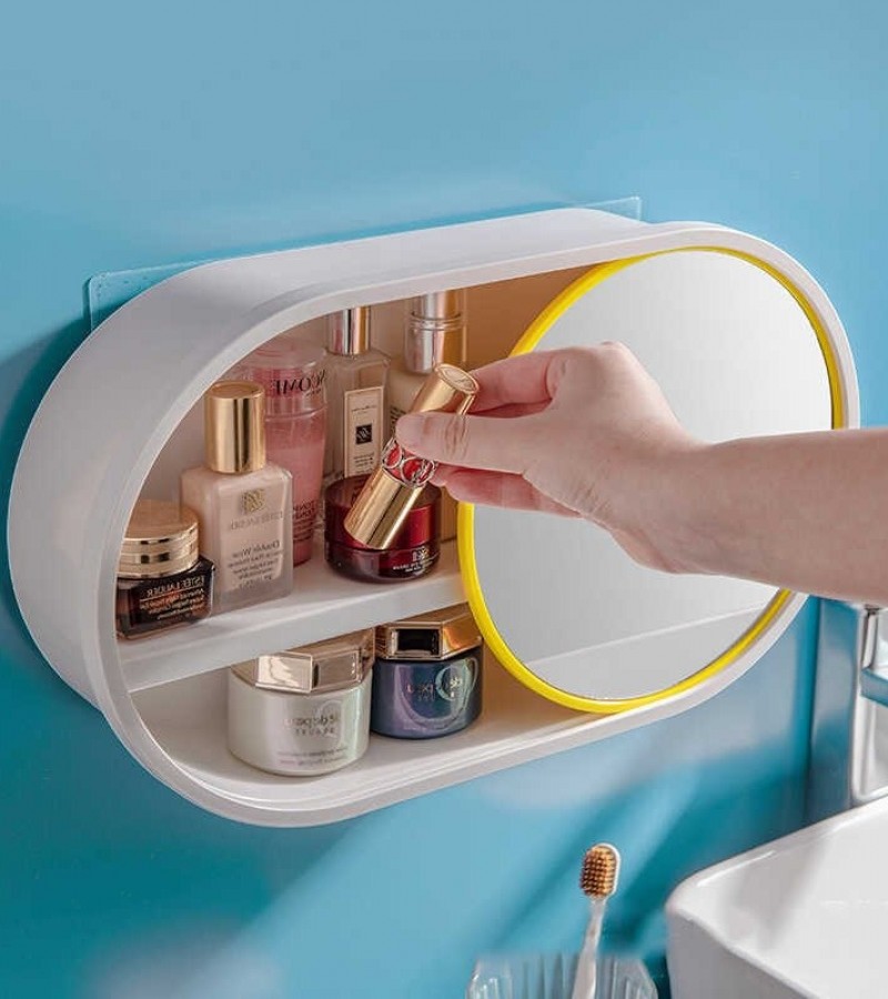 Self Adhesive Wall Mounted Case For Bathroom Cosmetics Toiletries Storage Box Bathroom Mirror