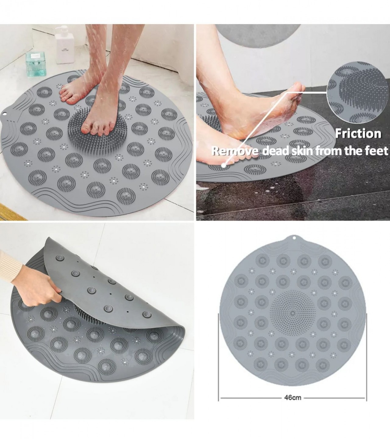 Silicon Non-slip Wash Foot Massage Cleaning Round Mat Strong Stick Anti Slip Massage Shower Foot Mat