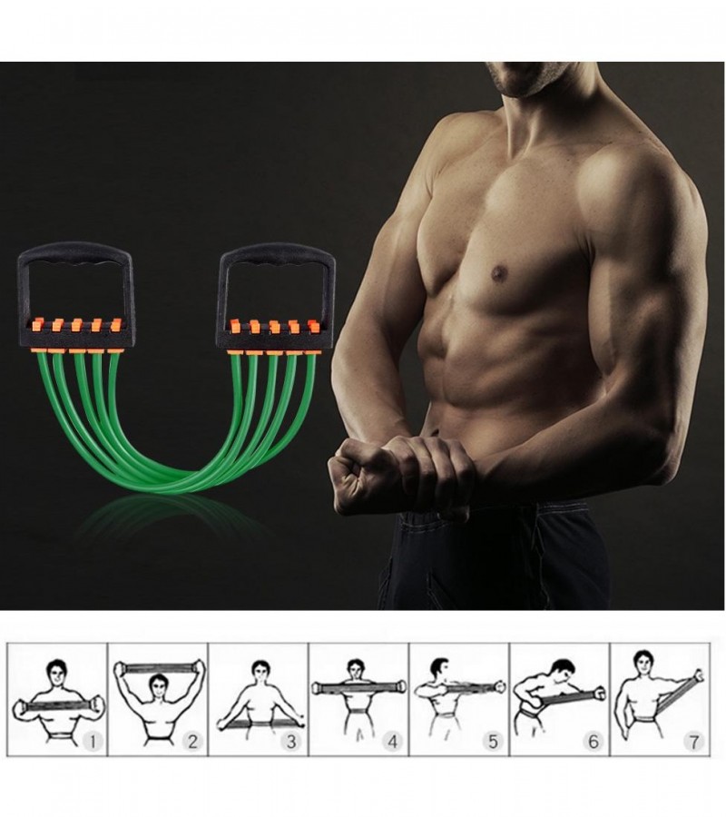 Silicone Chest Expander Adjustable Resistance Stretcher Bands 5 Tubes Hand Grip Tool for Gym
