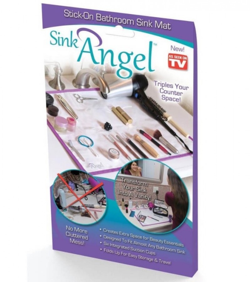 Sink Angel Stick-On Bathroom Sink Mat & Makeup Organizer Mat