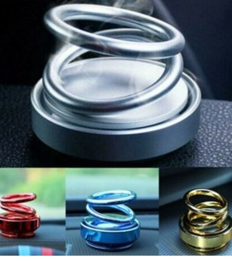 Solar Car Decoration Creative Double Ring Rotating Air Freshener Dashboard Decor Toy - Silver