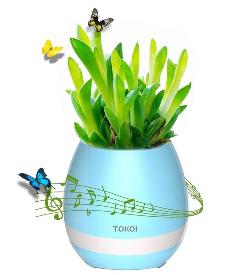 Special Gift For Youngers Music Flower Pot With Bluetooth Speaker & LED Light - Blue