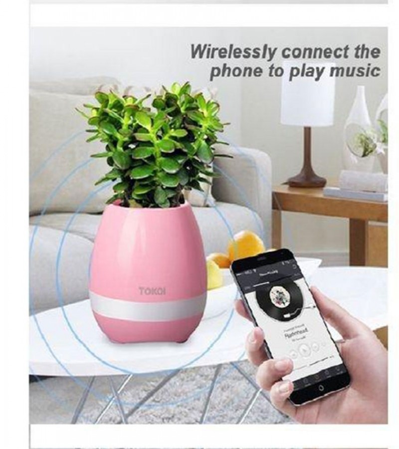 Special Gift For Youngers Music Flower Pot With Bluetooth Speaker & LED Light - Pink