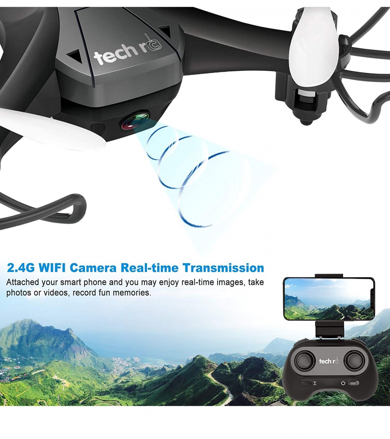 Tech RC Mini Drone with Camera Easy Control with Headless Hold Long Flight Time with 2 Batteries