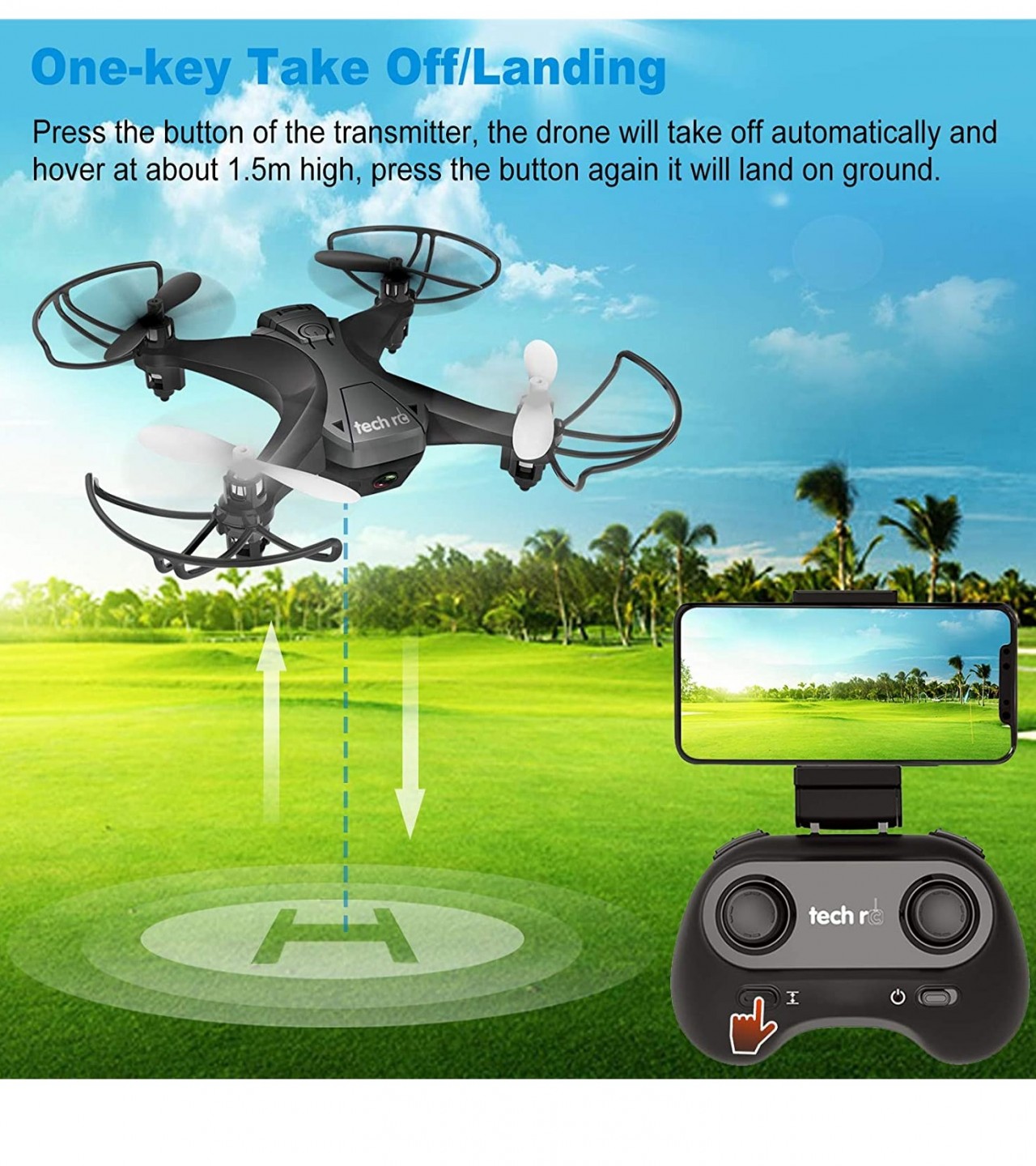 Tech RC Mini Drone with Camera Easy Control with Headless Hold Long Flight Time with 2 Batteries